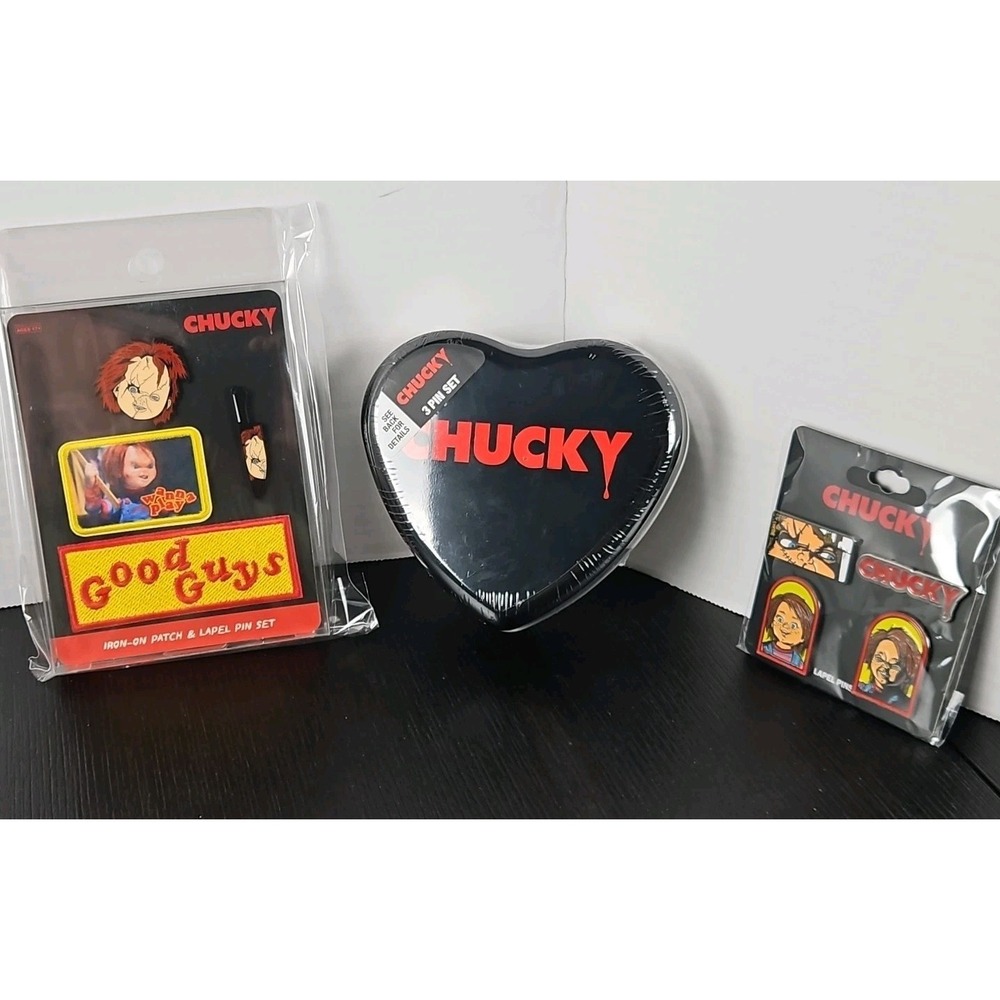 Chucky  (3) Lapel Pin And Patch Sets Child's Play Halloween Horror BRAND NEW (A)